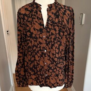Rails Floral Button-Up Blouse in Black and Brown